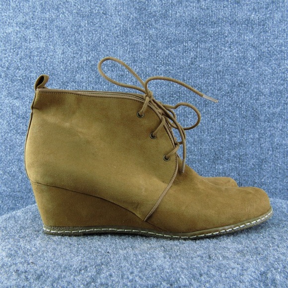 Franco Sarto Annabelle Brown Suede Wedge Ankle Boots Women 9.5 Lace Up - Picture 4 of 9